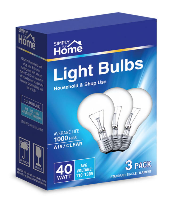 SIMPLY FOR HOME LIGHT BULBS 40W - 3 PK