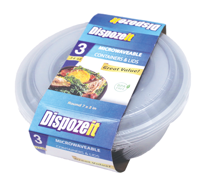 DISPOZEIT FOOD CONTAINER 34 OZ 3PK ROUND